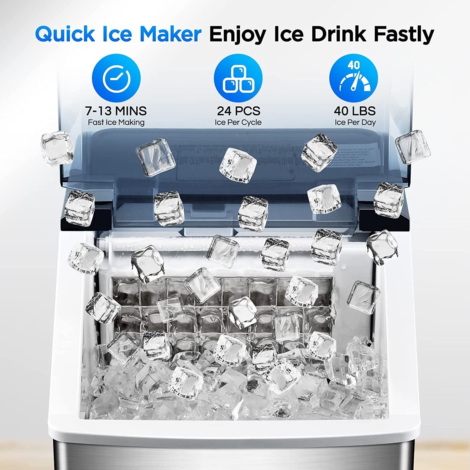 Ice Maker Countertop - 40Lbs/24H Auto Self-Cleaning 24 Ice Cubes in 13 Mins P... gallery