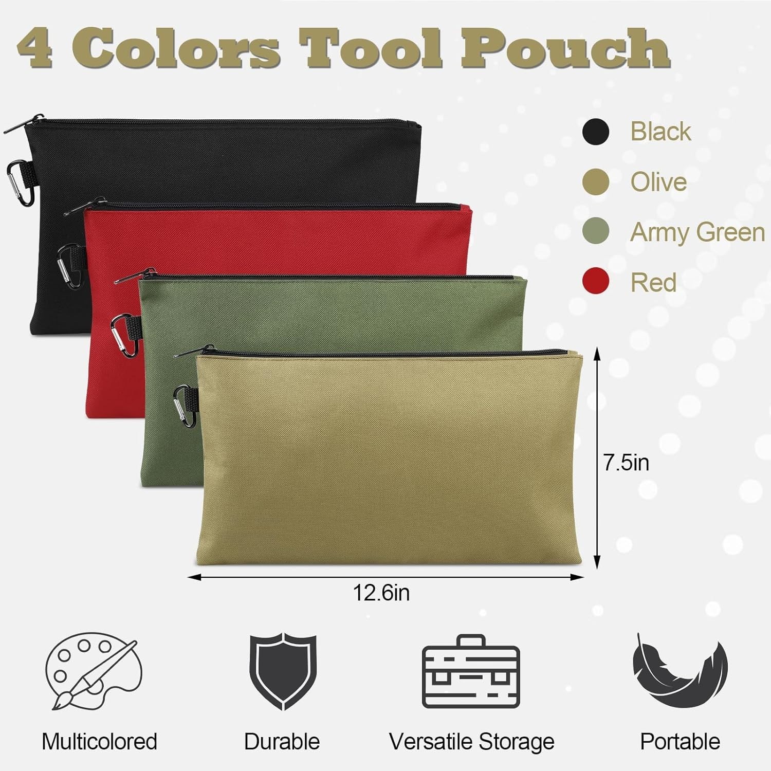 4 Pack Tool Bag, Premium Tool Pouch Zipper Bag, 12" Tool Pouch with Zipper, Mult gallery
