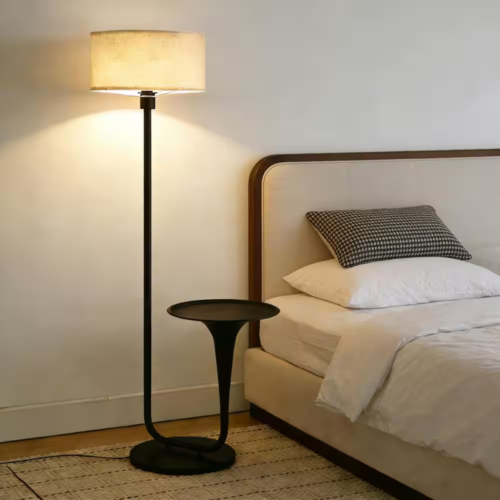 57 In. Modern Black 1-Light Dimmable Standard Floor Lamp with Table and Bulb Inc gallery