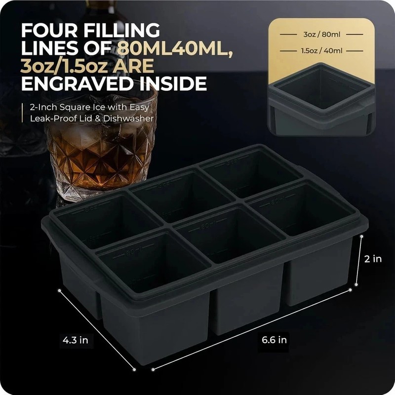 2 Pack 2 Inch Large Silicone Ice Cube Trays Square Ice Cube Molds for Whiskey gallery