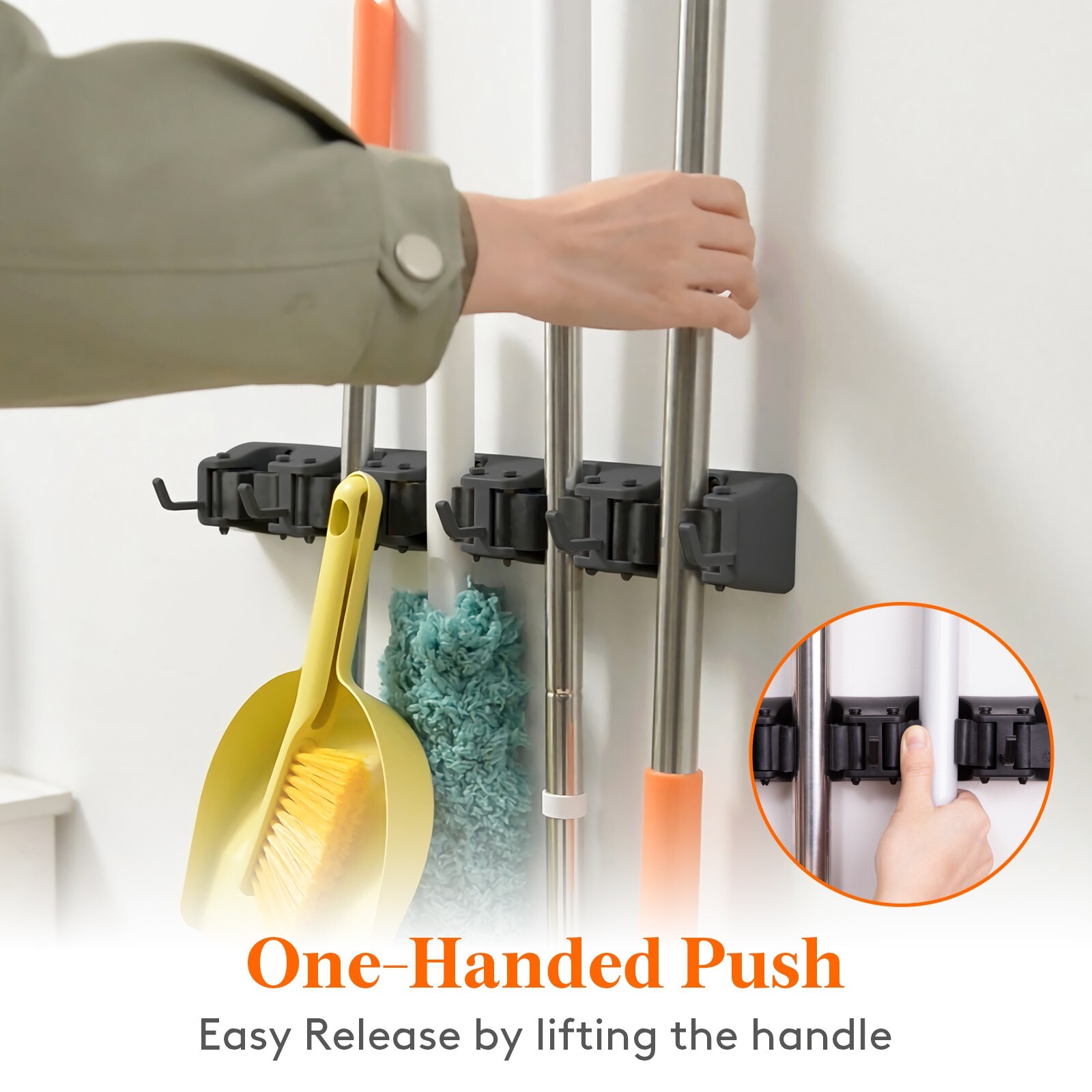 Lifewit Mop and Broom Holder Wall Mount, Anti-Slip Broom Hanger, 5 Slot 6 Hooks gallery