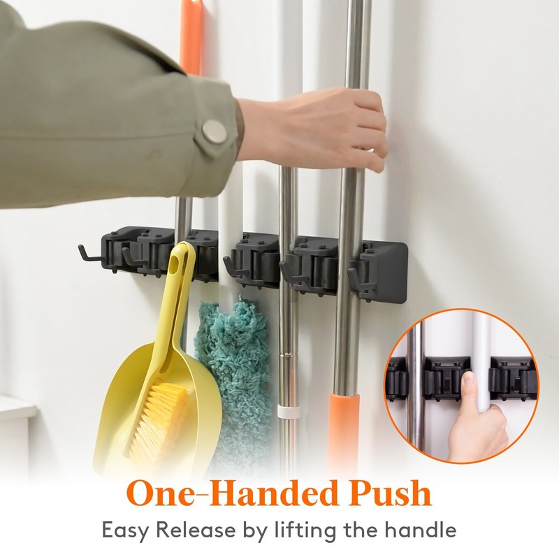 Lifewit Mop and Broom Holder Wall Mount, Anti-Slip Broom Hanger, 5 Slot 6 Hooks gallery
