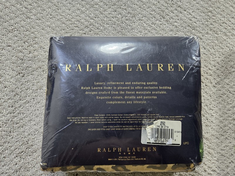 Ralph Lauren Aragon Queen Fitted Sheets New Vintage Leopard Print Sealed gallery