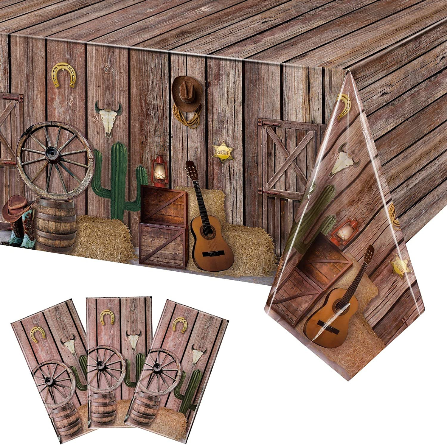 3 Pcs Western Party Tablecloth Western Cowboy Table Cover Cowboy Theme Plastic T gallery