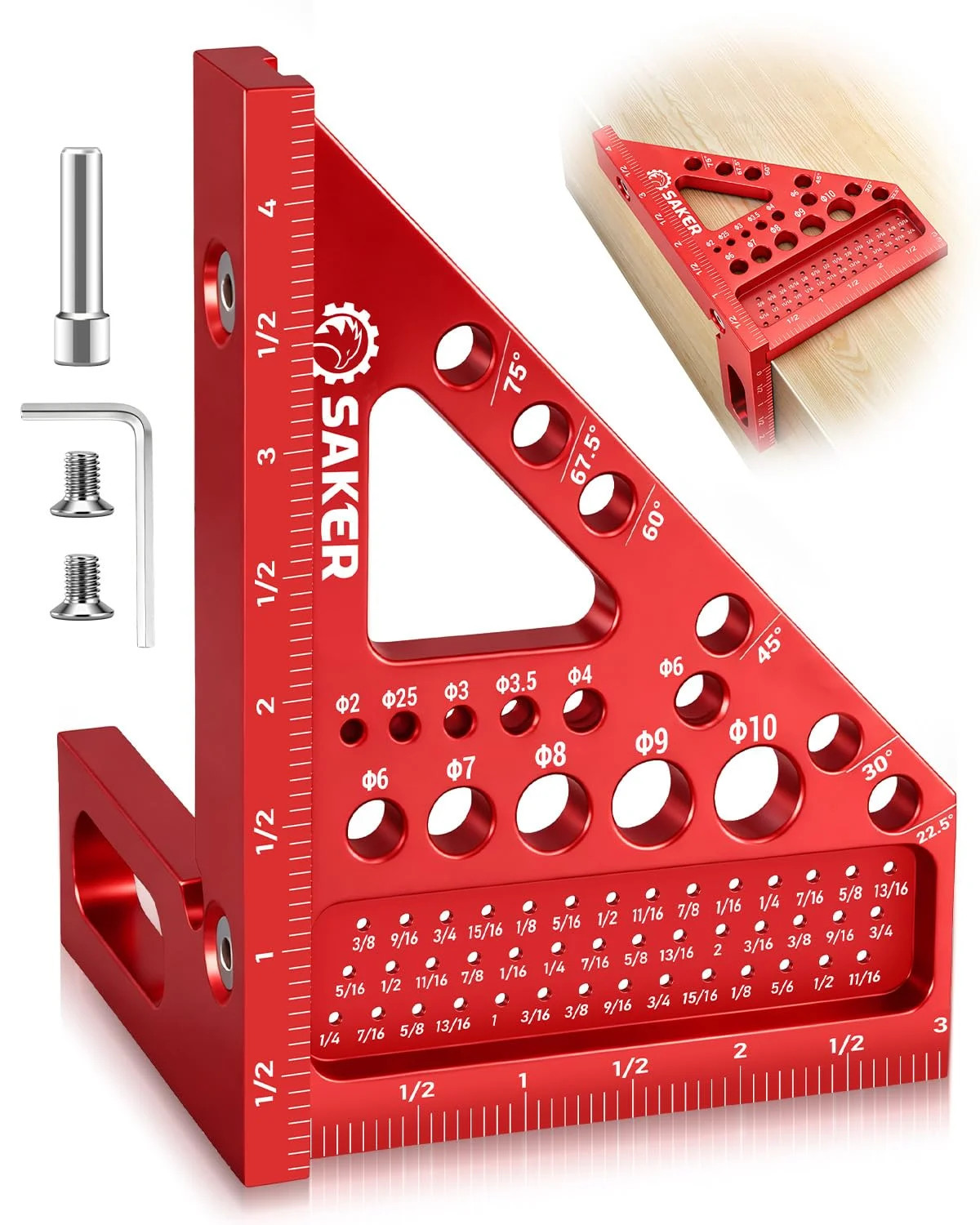 Saker 3D Multi-Angle Measuring Square Ruler, Aluminum Alloy Carpenter Square, 0- gallery