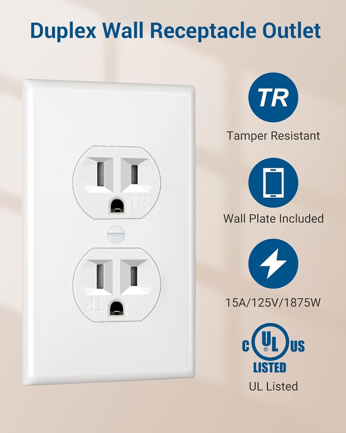 TakeTek 20-Pack Duplex Receptacle Outlet,Standard Wall Outlet, 15Amp/125V,UL gallery