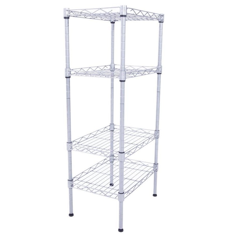 New Practical Modern Rectangle Carbon Steel Metal 4-Shelf Storage Rack Silver gallery