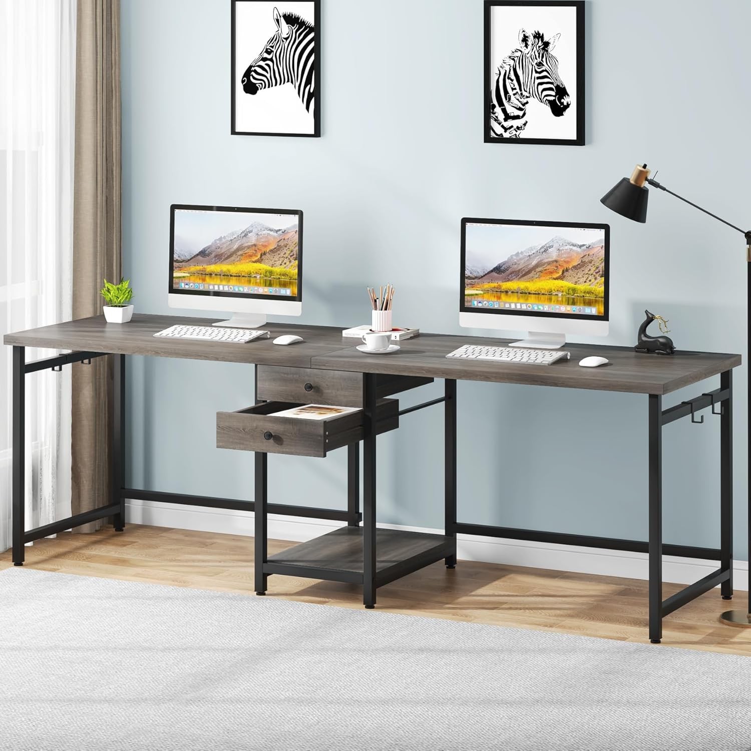 79 Inch Extra Long Desk with 2 Drawers, Two Person Desk, Office Computer Table gallery