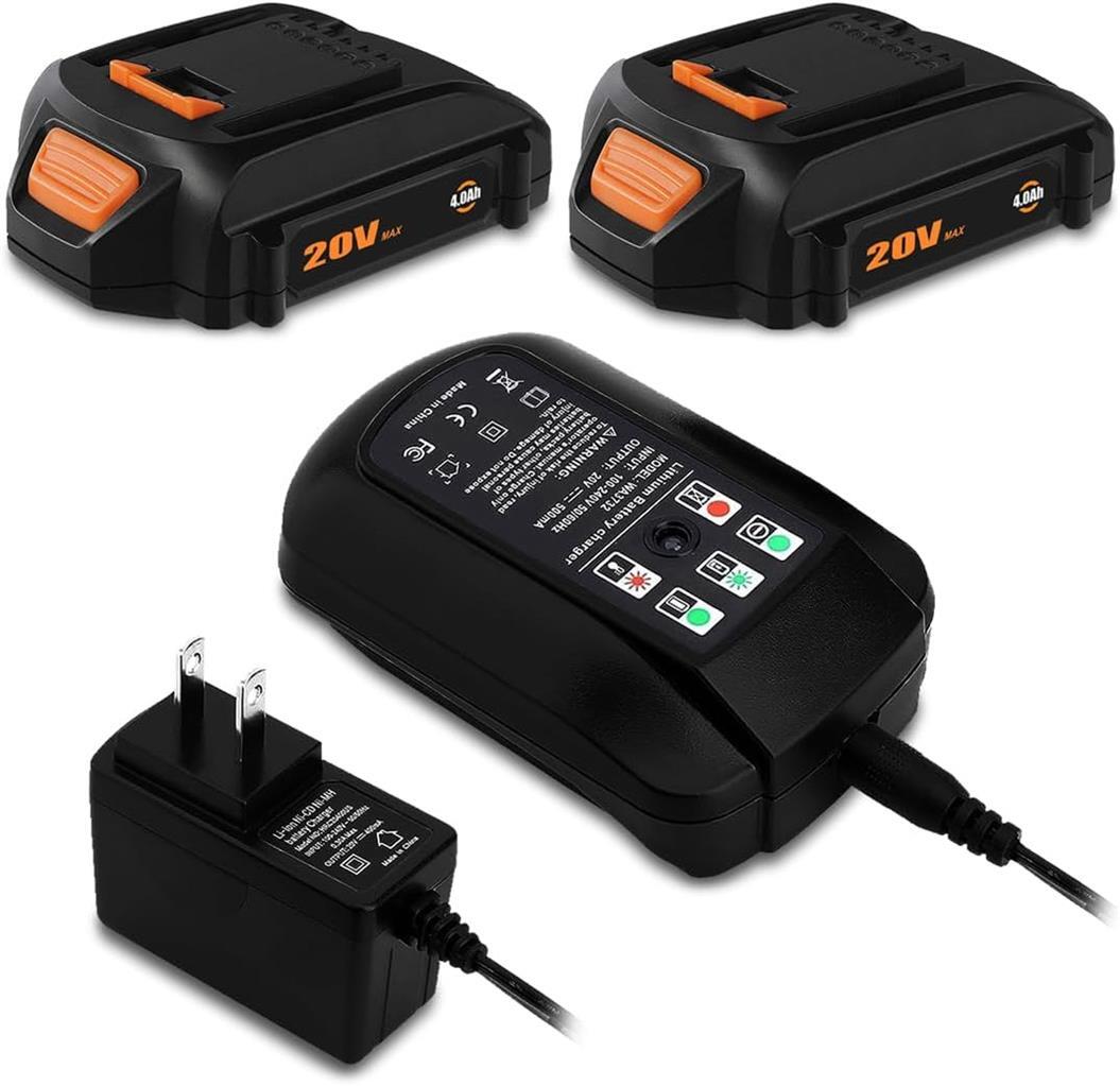 2 PACK 4Ah Compact Battery and Charger Combo for WORX 20V Battery 2Ah WA3520 gallery