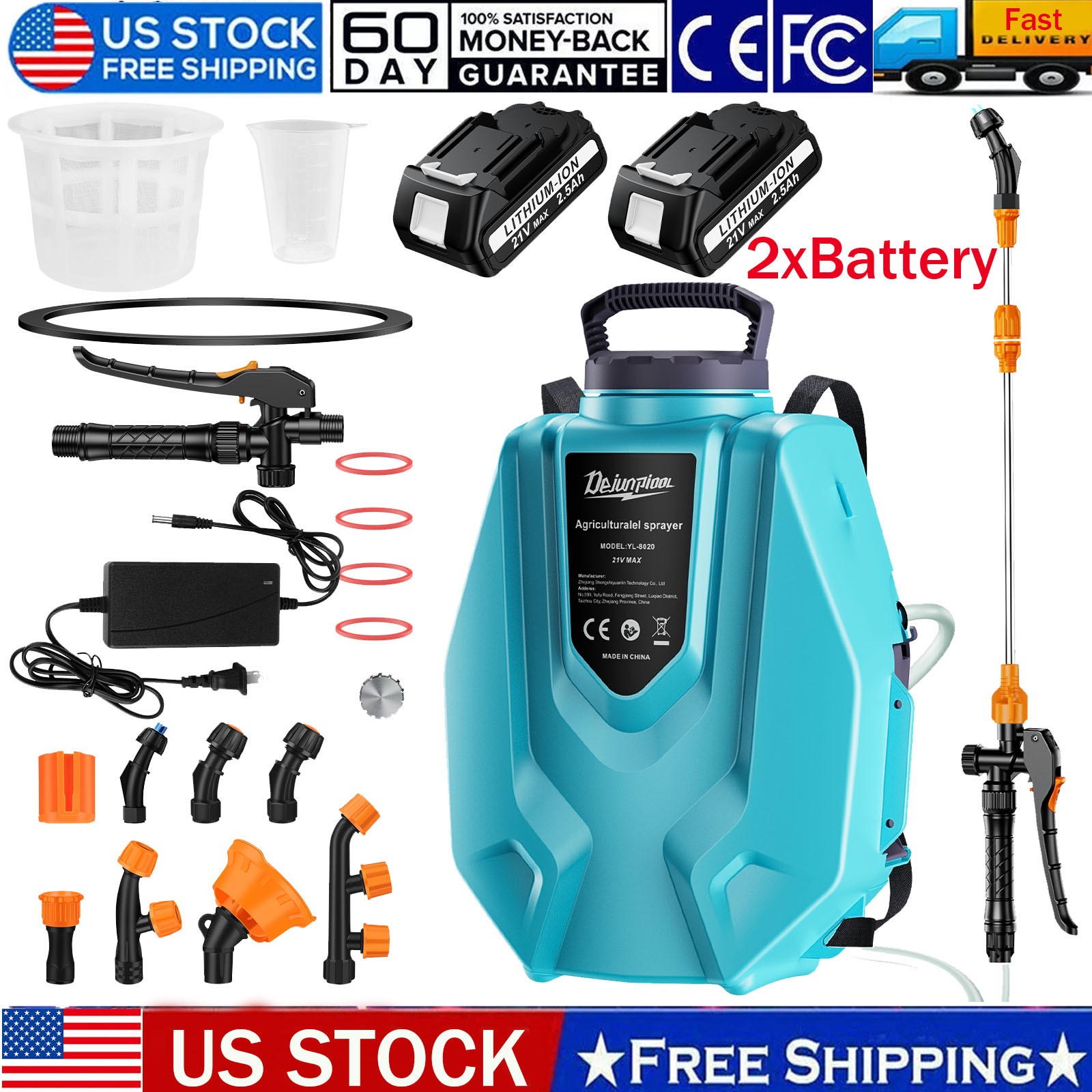 3.2 Gallon Battery Powered Backpack Sprayer with 2 Battey and 6 Nozzles for Lawn gallery