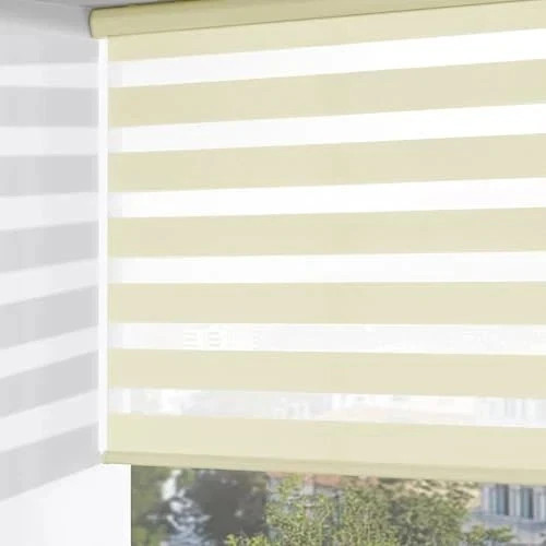 Cordless Zebra Blinds for Windows, Dual Layer Free-Stop 25"W x 72"H Beige gallery