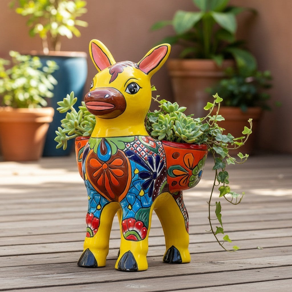 Large Talavera Donkey Planter | Hand-Painted Ceramic Burro gallery
