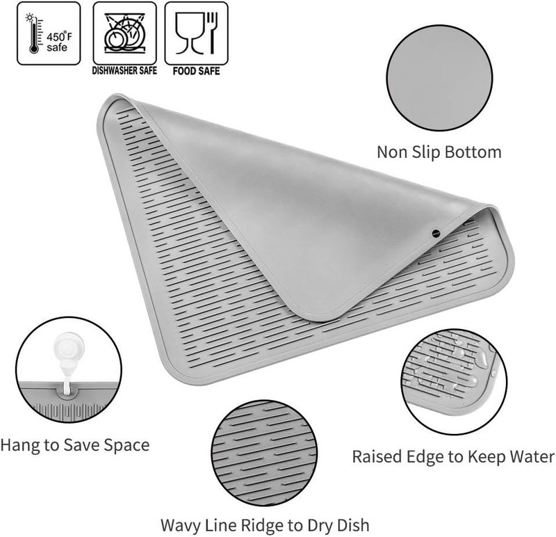 Elegant Gray Silicone Dish Drying Mat - BPA-Free, Easy Clean & Heat Resistant gallery