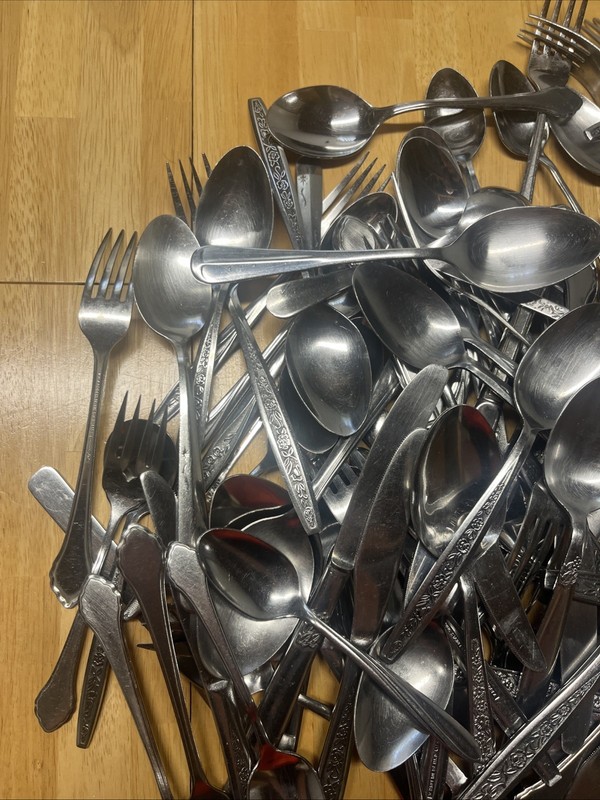 Huge Mixed Lot Stainless Silverware Flatware Forks Knives Spoons 150 Pcs 11 Lbs+ gallery
