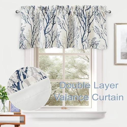Tree Branch Linen Lined Valance Double Layer 52"W x 14"L (Pack of 1) Blue gallery