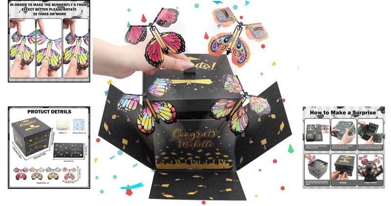Graduation Surprise Box with Flying Butterflies Explosion Gift Container DIY ... gallery