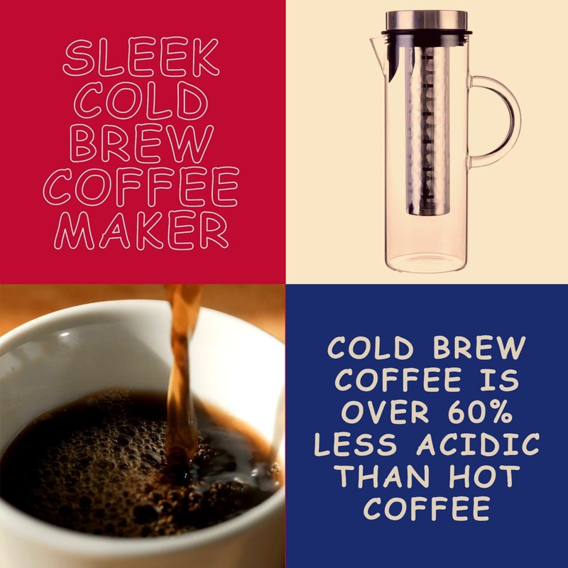 Cold brew coffee maker Kettle hot tea brewer infuser stainless filter large 44oz gallery