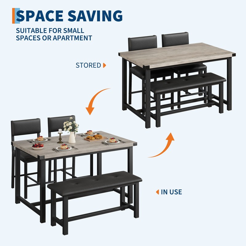 Space-Saving Modern Dining Table Set for 4, Kitchen Table with Bench & 2 Chairs gallery