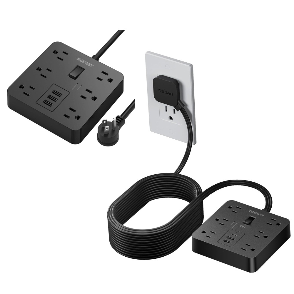 Flat Plug Power Strip with 6 Outlet Long Extension Cord USB Port Surge Protector gallery