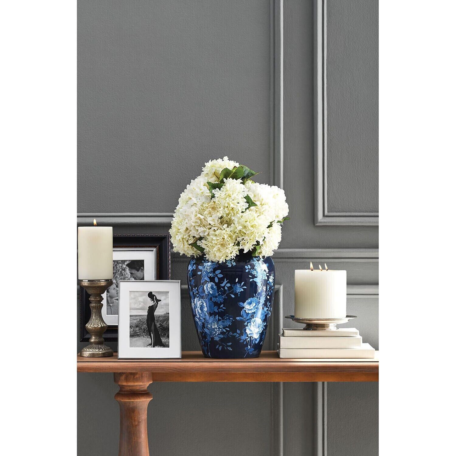 Member's Mark Decorative Ceramic Blue Vase with Removable Hydrangeas gallery