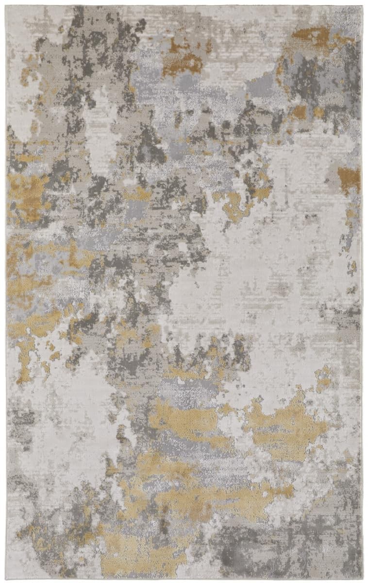 5' X 8' Ivory Gold And Gray Abstract Stain Resistant Area Rug gallery