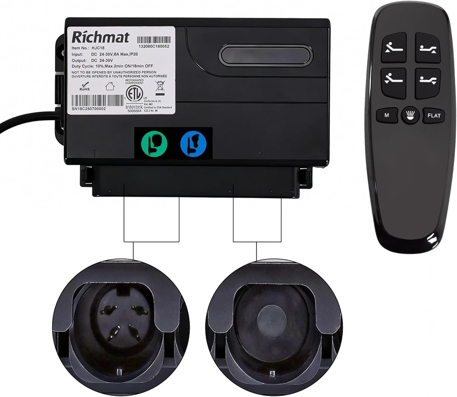 Richmat Adjustable Bed HJC18 Control Box + Paired Remote Control, Head & Foot gallery