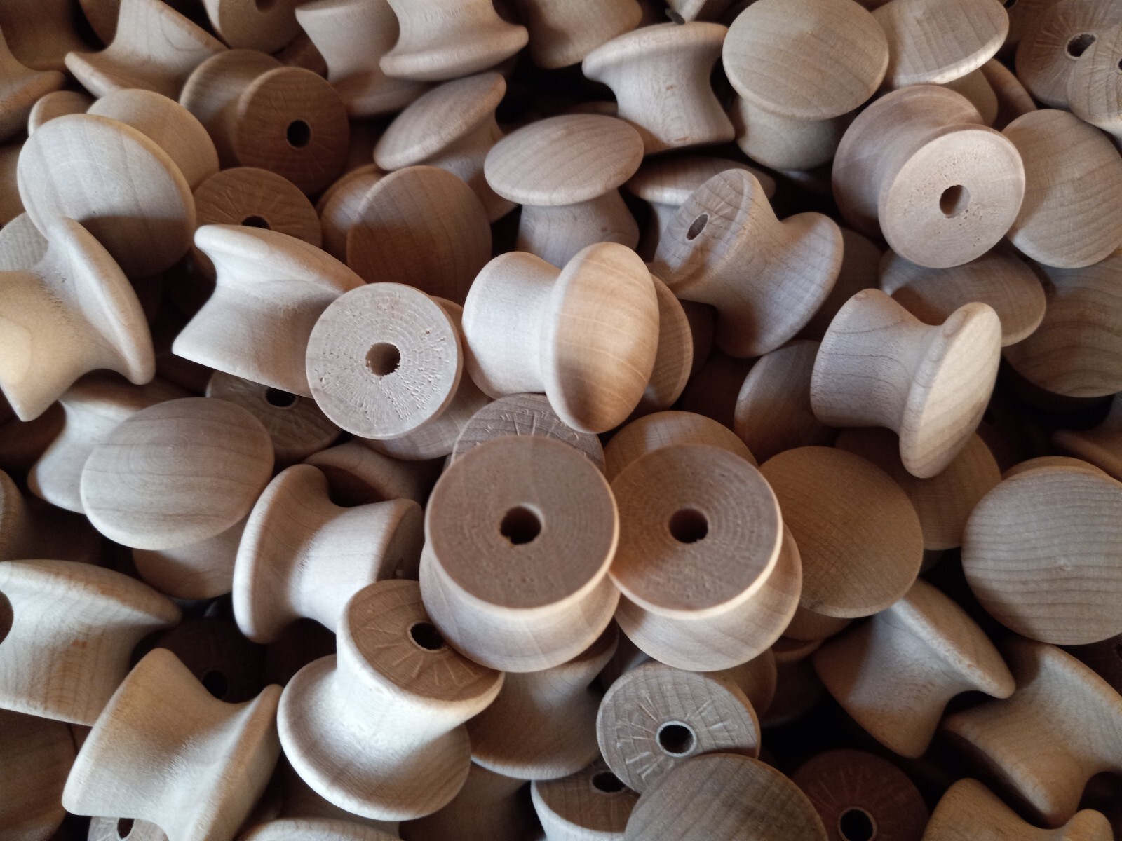 50 ROUND 1" BIRCH WOOD KNOBS Unfinished Pulls Cabinet Handles w/ screws gallery