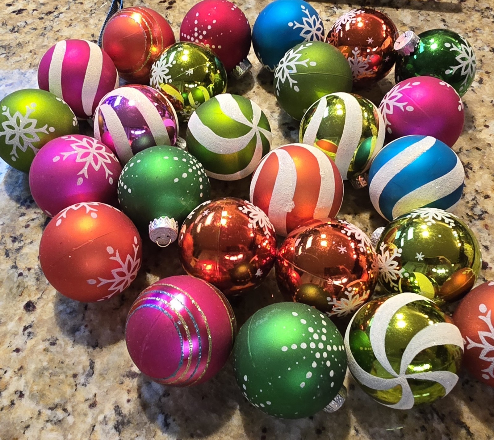2 - Dozen Or 24 - 2½" Christmas Hanging Ornaments Assorted Small Plastic Shiny gallery