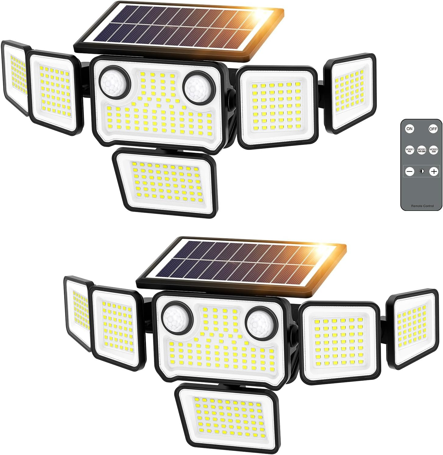 6000LM Solar Motion Sensor Lights Outdoor 6 Head Flood Light 2 Pack gallery