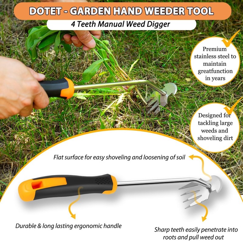 Handheld Weed Puller Tool, Rubber Handle, 4 Teeth for Garden, Farm, Weeding gallery