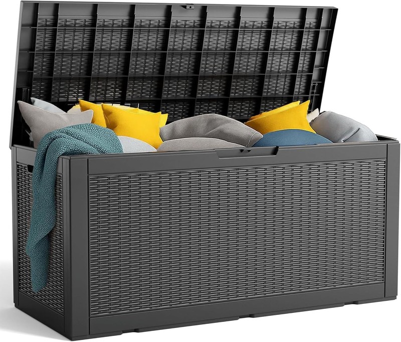 100 Gallon Resin Deck Box - Lockable Waterproof Outdoor Storage for Patio, Black gallery