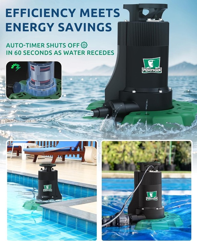 Automatic Pool Cover Pump 1/4 HP 2800 GPH Submersible w Check Valve 10FT Cord gallery