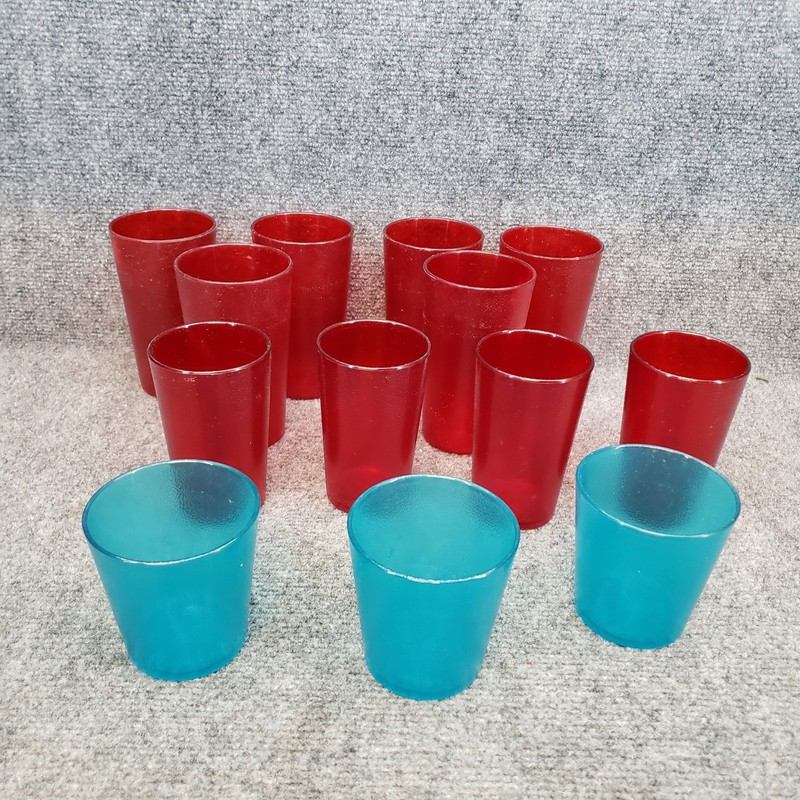 VTG RESTAURANT PLASTIC STACKING GLASSES Cups RUBY RED PEBBLED TUMBLERS LOT 13 gallery