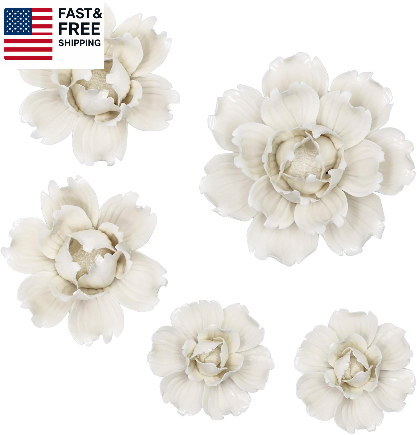 5 Pcs Ceramic Flower Wall Decor Handcrafted 3D Hanging Porcelain Flowers Wall Ar gallery