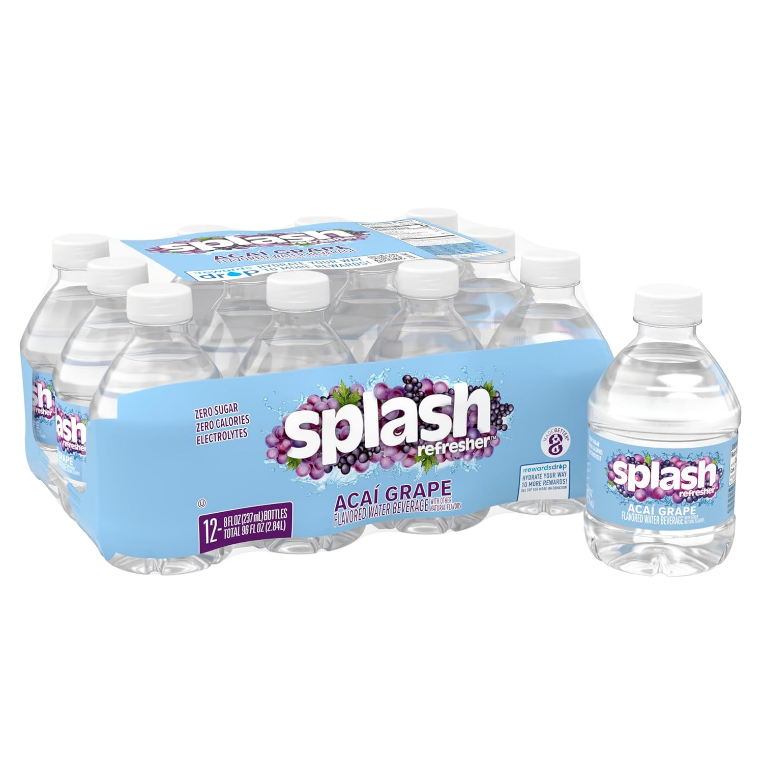 SPLASH REFRESHER Acai Grape Flavored Water, 8 Fl Oz, Plastic Bottle Pack of 12 gallery