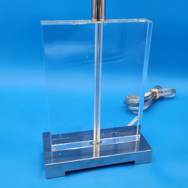 Modern Crystal Glass & Chrome Rectangle Shape Base Table Lamp 21" + Harp Working gallery