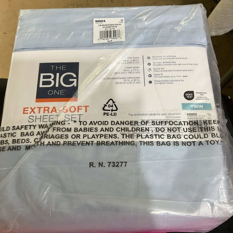 The Big One Solid Extra Soft Smooth Three Piece Sheet Set EJ3 Blue Twin NWT gallery