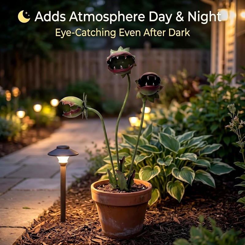 Whimsical Metal Venus Flytrap Garden Stake, Quirky Monster Plant Yard Art gallery