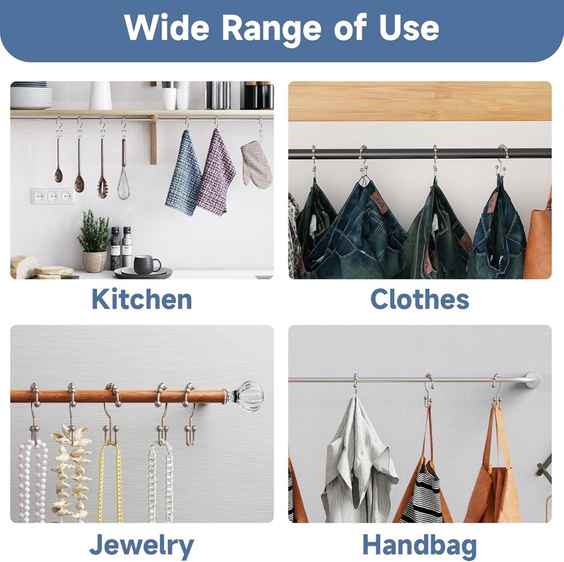 Nickel Double Glide Shower Curtain Hooks Rustproof Metal Roller Rings Set of 12 gallery