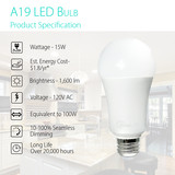 4-96 Pack A19 15W Dimmable LED Bulbs 1600 lms UL Listed 100W Equivalent 120V E26 gallery