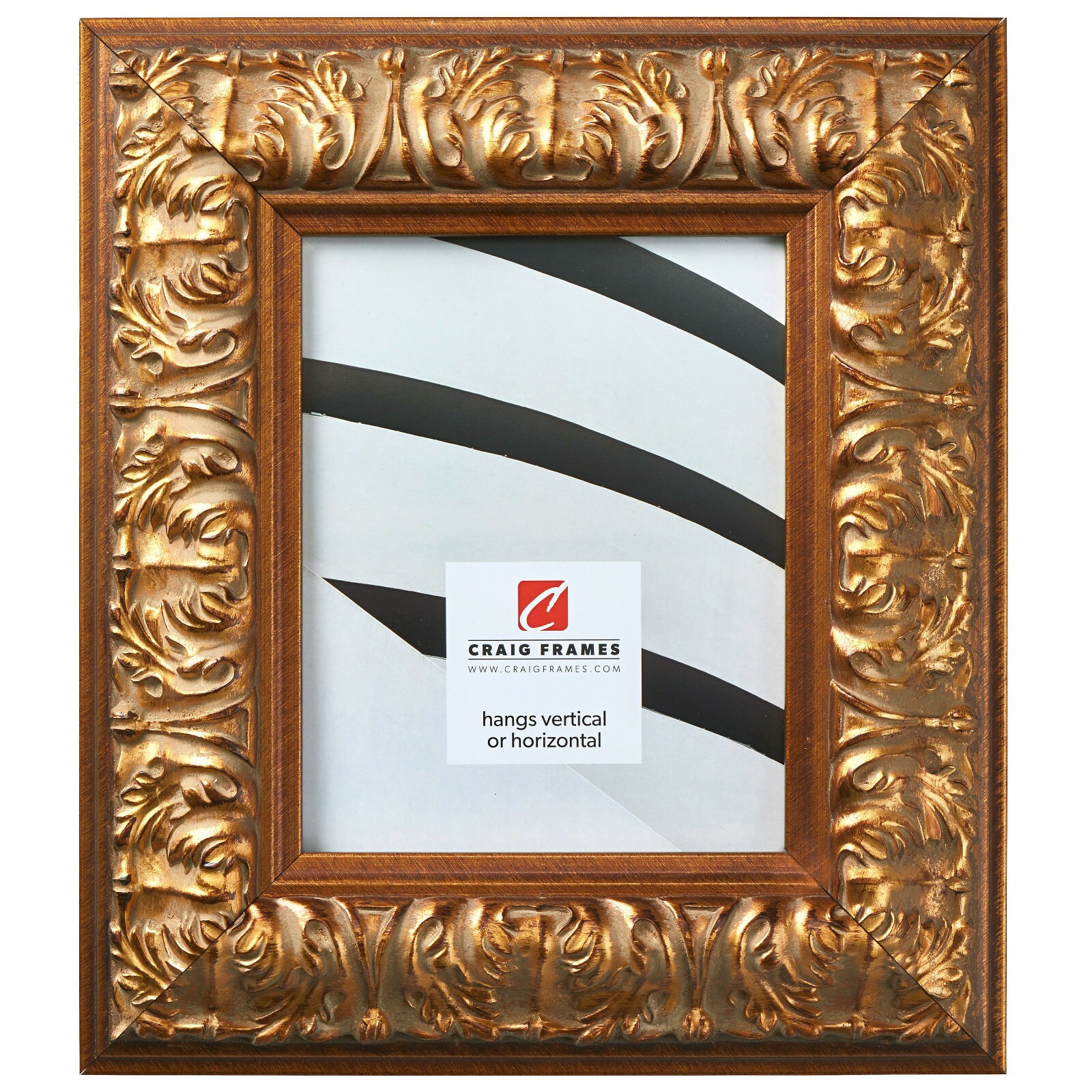 Craig Frames 3" Wide Distressed Ornate Gold Wall Picture Frames w/ Leaf Detail gallery