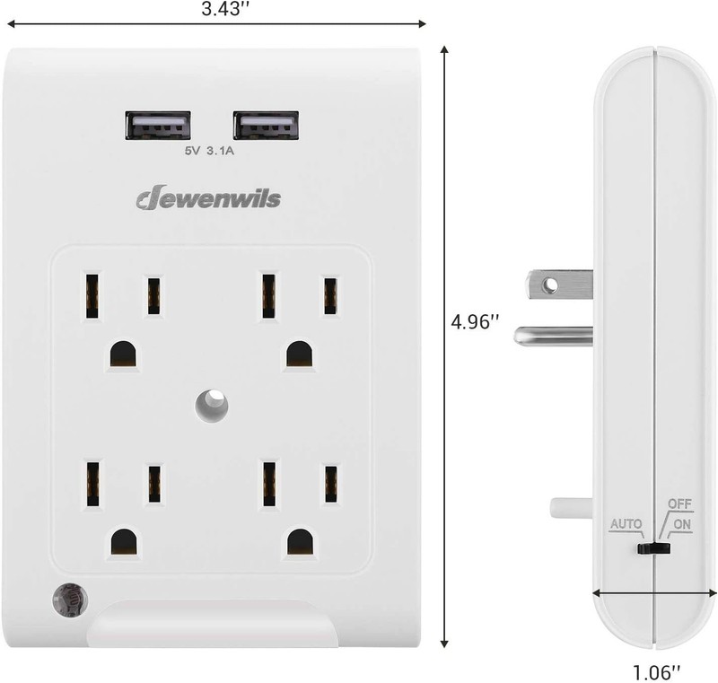 DEWENWILS Wall Plug Outlet Adapter with 2 USB Ports Light Sensor Night Light gallery