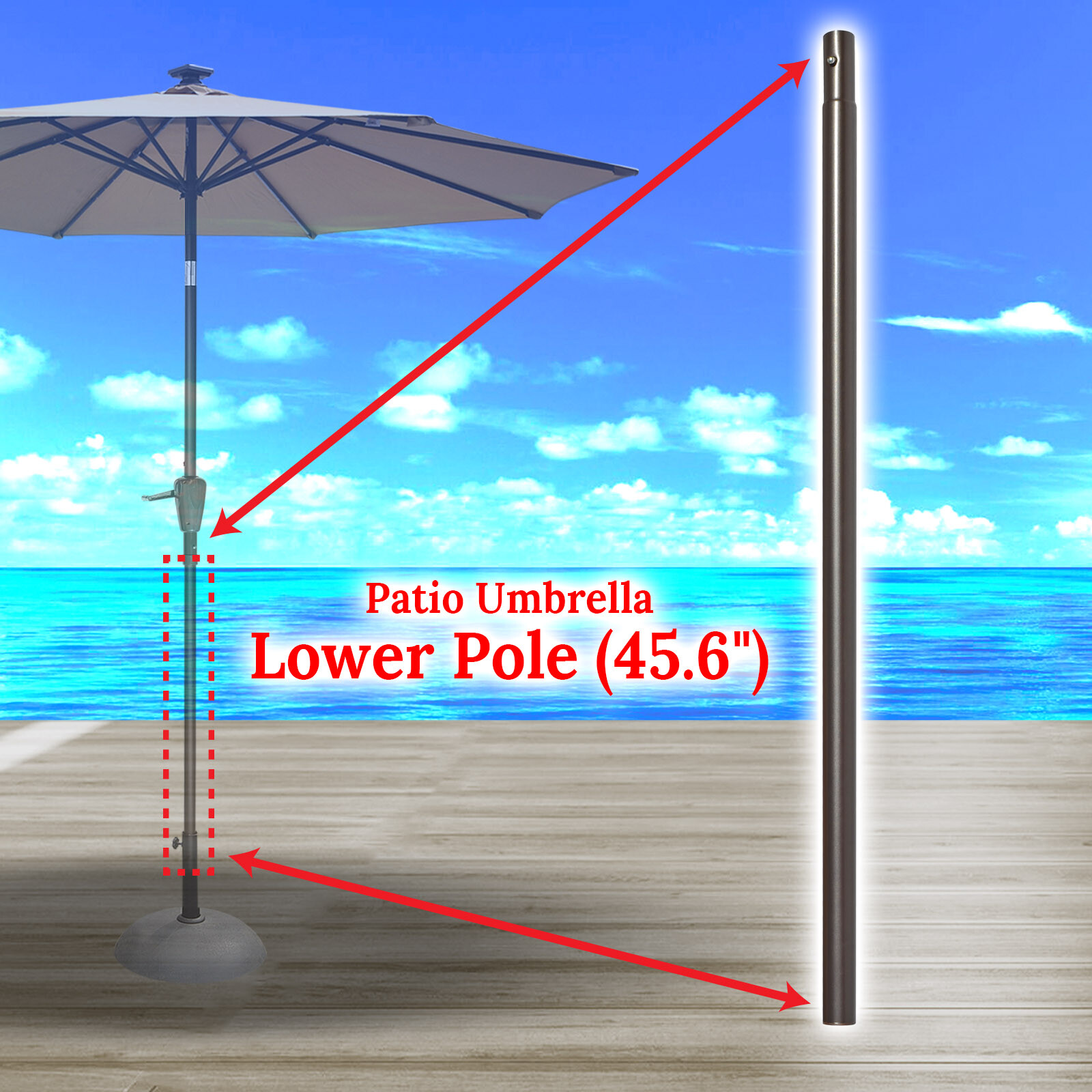 Patio Umbrella Replacement Lower Pole w/Bullet Buckle 33.5''L/45.6''L POLE ONLY gallery