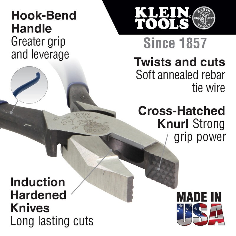 Klein Tools D201-7CST Ironworker Pliers, Spring Loaded Side Cutters, 9-Inch Long gallery