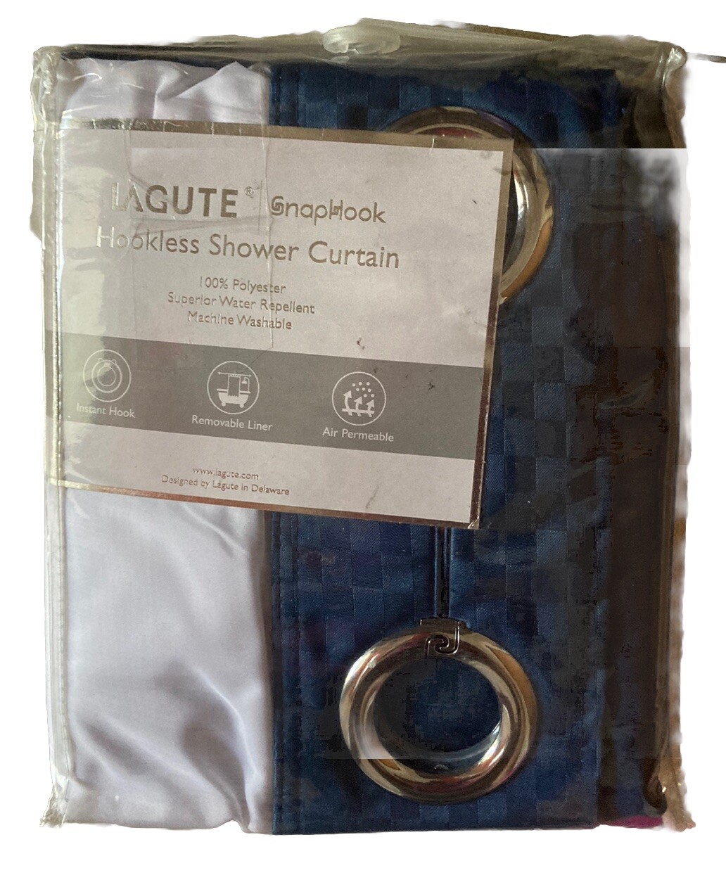 Lagute SnapHook Hookless Shower Curtain & See Through Top Window NEW gallery