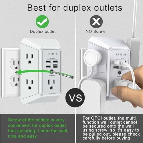 5 Outlet Extender Surge Protector Multi Plug Wall Adapter USB Charger Ports with gallery