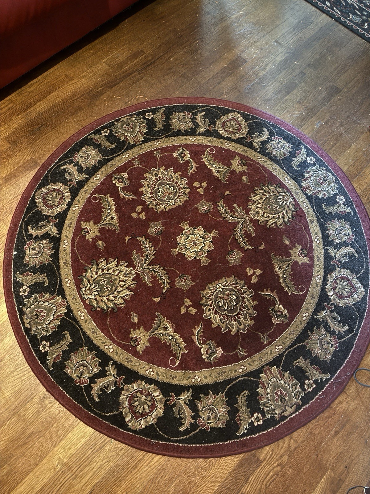 Collection Area Rug 5’ Round, Black Maroon Oriental Traditional gallery