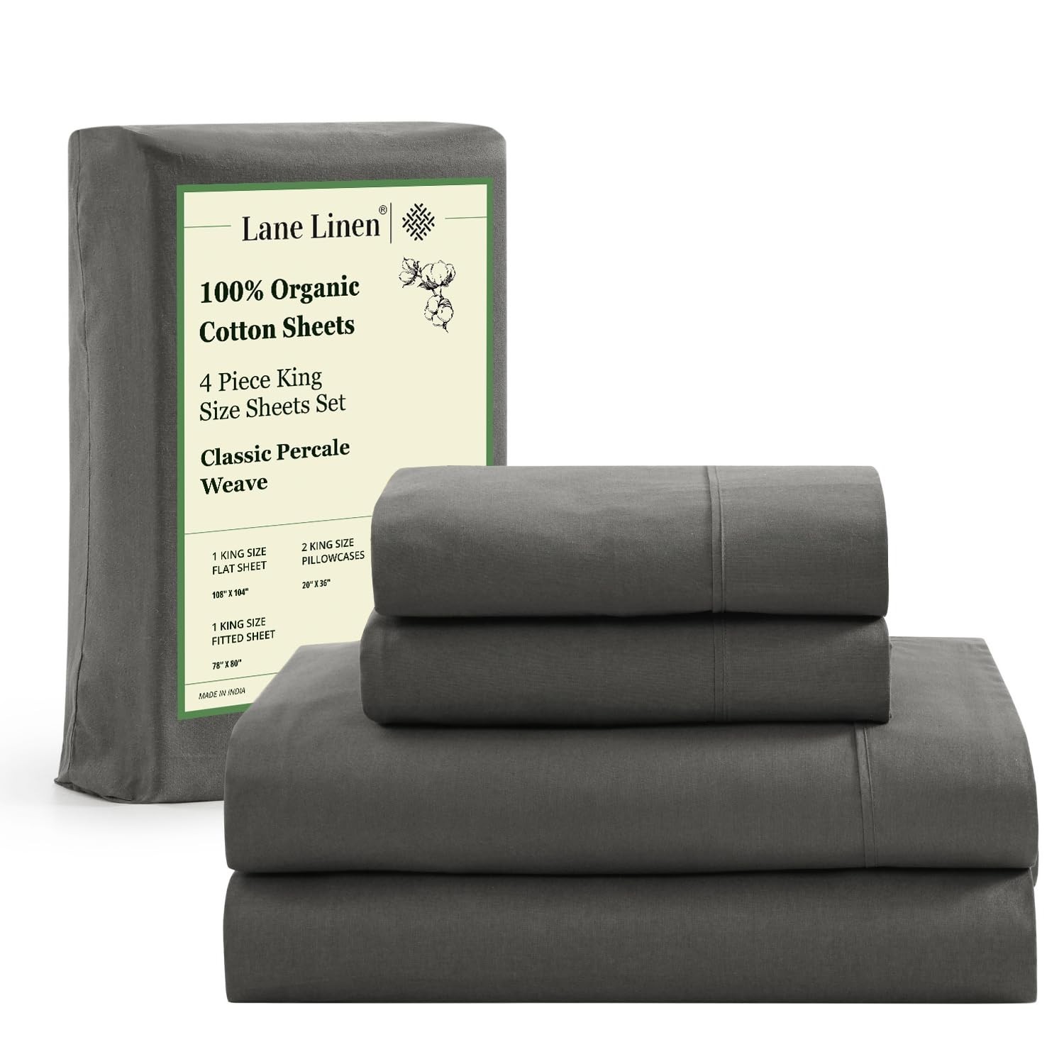 LANE LINEN 100% Organic Cotton Sheets King Size Machine Washable Fully Elasti... gallery