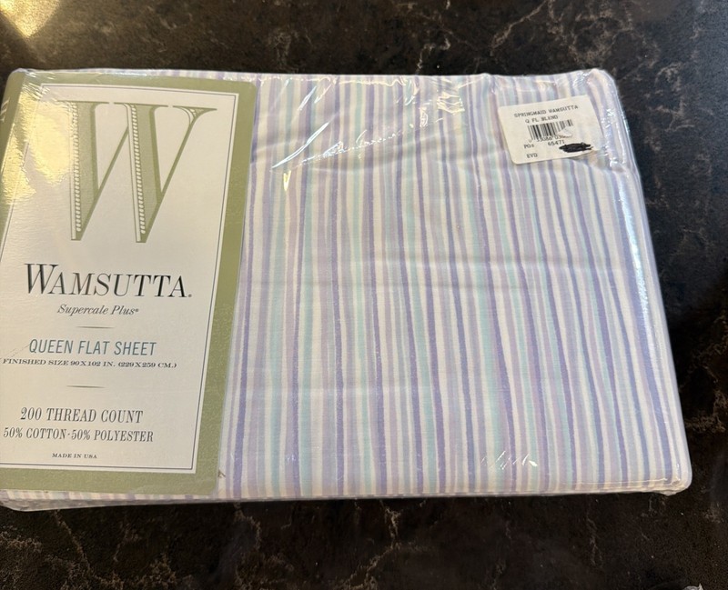 Wamsutta Supercale Plus Queen Flat Sheet 200 Thread Count Purple Teal Stripped N gallery