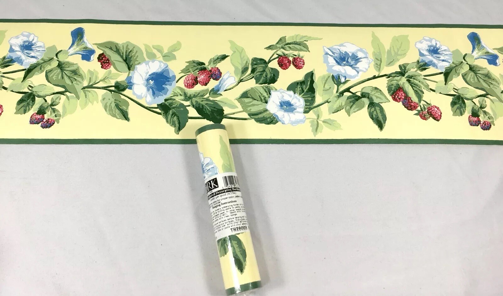 York Wallpaper Border Yellow Green Red Raspberry Fruit Blue Flower Floral Vine gallery